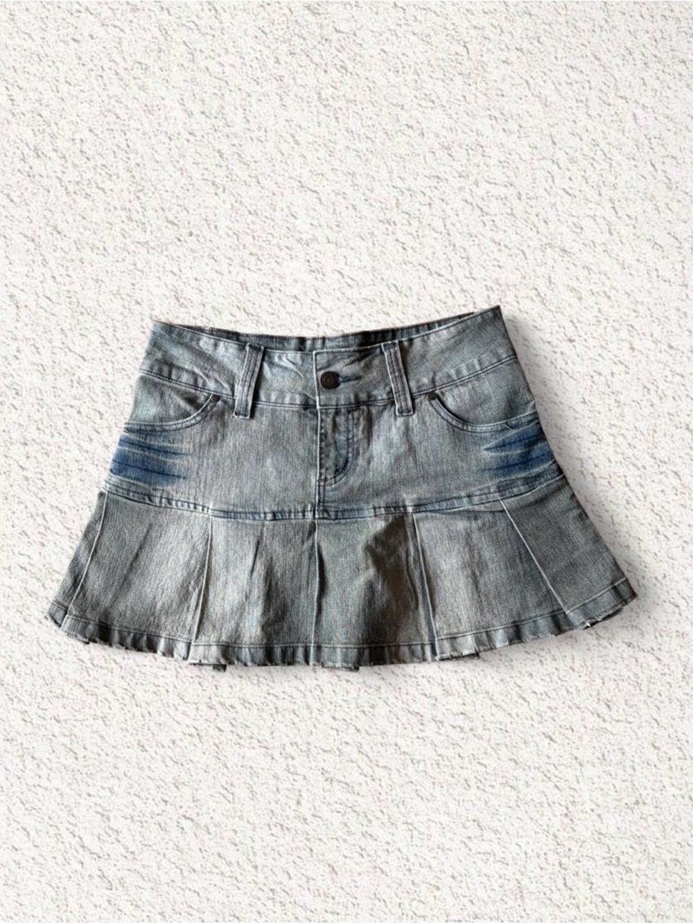 Gray Denim Pleated Mini Skirt